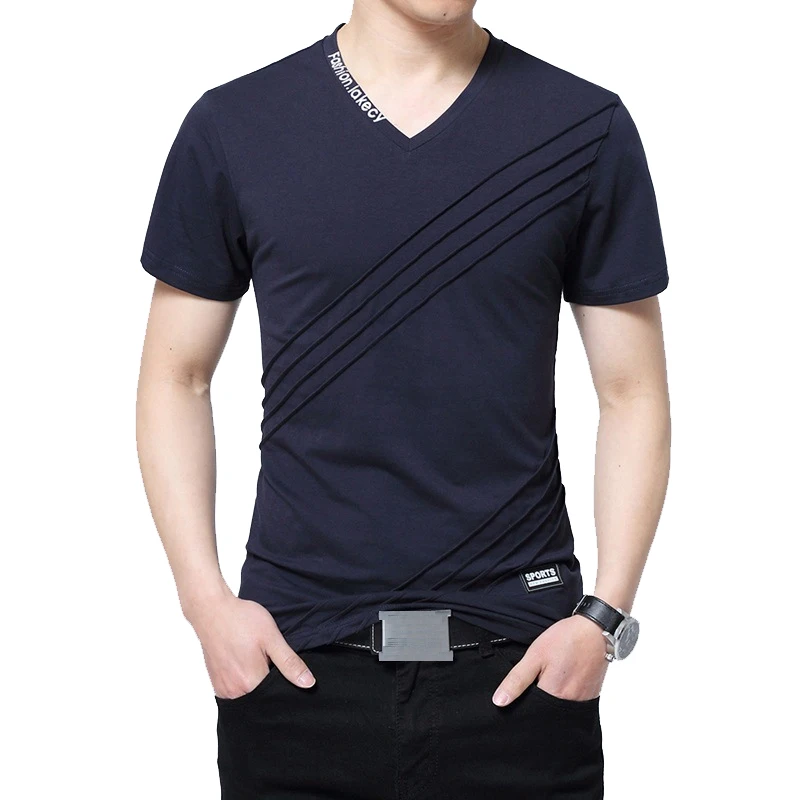 

BROWON Summer Fashion T-shirt Men Short Sleeve V-neck Cotton Regular Fit Plus Size Men Casual T-shirt 5XL