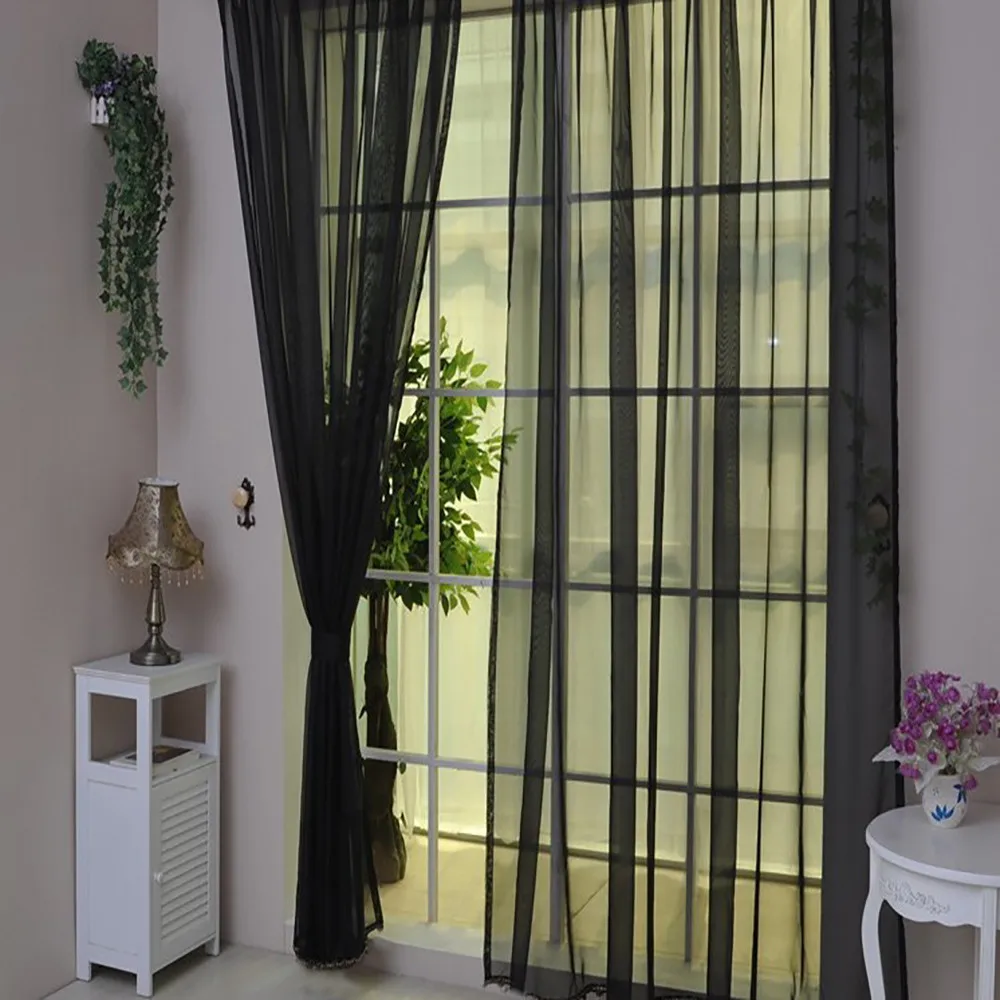 1 шт., чистый цвет, тюль, занавеска для двери, окна, драпировка, панель, отвесный шарф, подзоры, занавески для окна, s для гостиной^ 5 - Цвет: Black