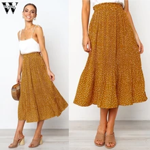 Женская юбка, юбки, летние женские модные вечерние юбки в горошек, высокая талия, длинная Плиссированная юбка May29