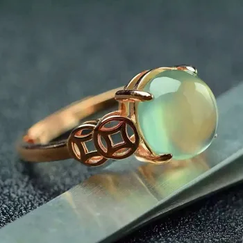 

100% fidelity Natural prehnite Ring 925 sterling silver Natural 9*11mm green gemstone Coin lace ring fine Jewelry for women