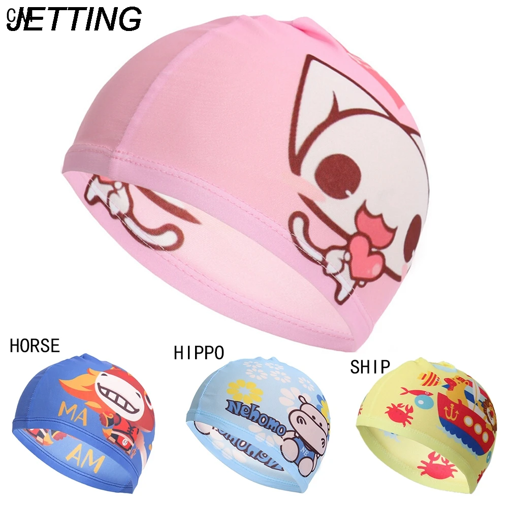 HOT Caps PU Fabric Cartoon Kids Swimming Cap Waterproof Protect Ears