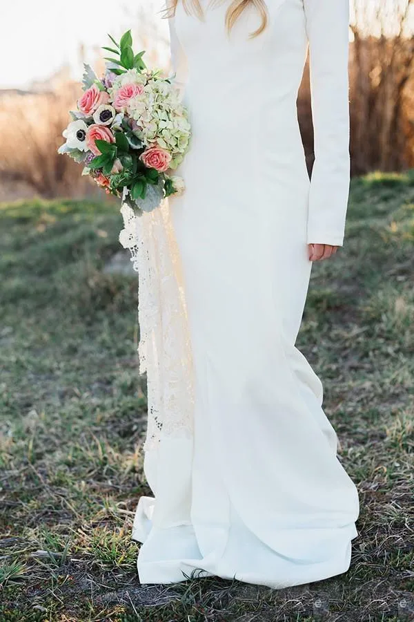 Long Sleeve Vintage Chapel Train Mermaid Lace Boho Wedding Dress 4 6