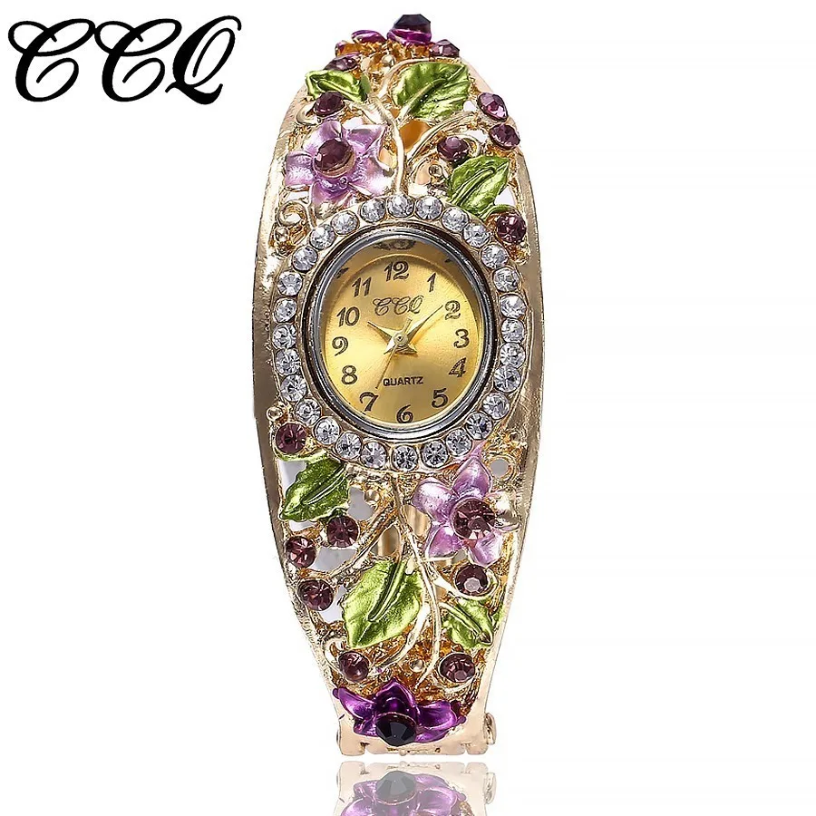 

CCQ Brand Fashion Women Rhinestone Flowers Wrist Watches Ladies Women's Bracelet Quartz Watch Gift Clock Relogio Feminino Hot