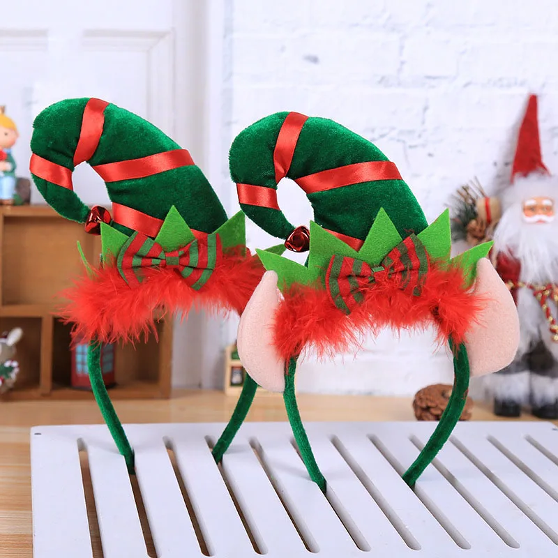 

Hot Sell Christmas Headband Santa Hat Stripe Bowknot Feather Sequins Christmas Hairband Xmas Festival Hair Accessories Decor JL
