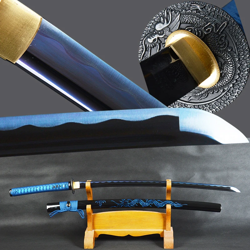 Kaufen Brandon Schwerter Japanischen Samurai Katana Schwert High Carbon Stahl Sharp Blau Klinge Schlacht Bereit Schwert Drachen Mantel Espadas Messer