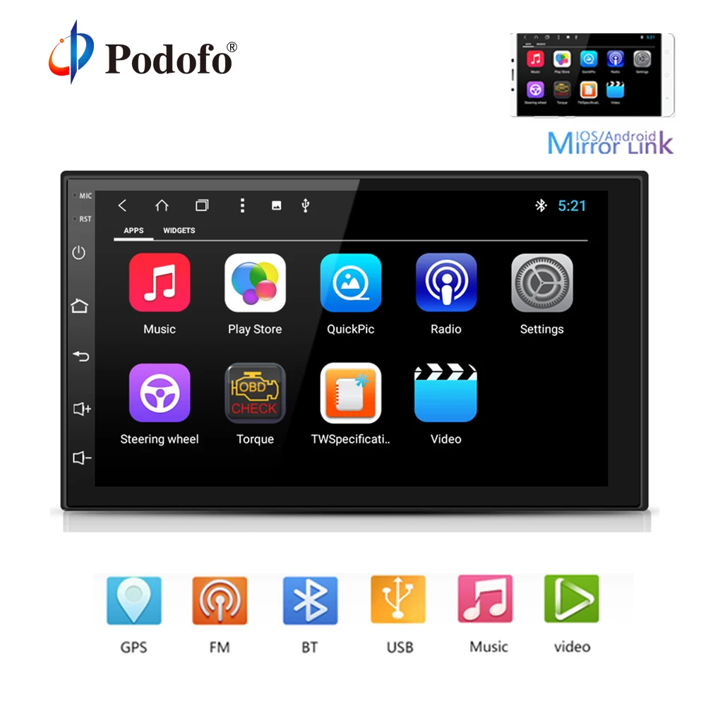 

Podofo 2 Din Car Radio Android Octa Core Stereo 7 inch Capacitive Touch Screen High Definition GPS Navigation Bluetooth USB SD