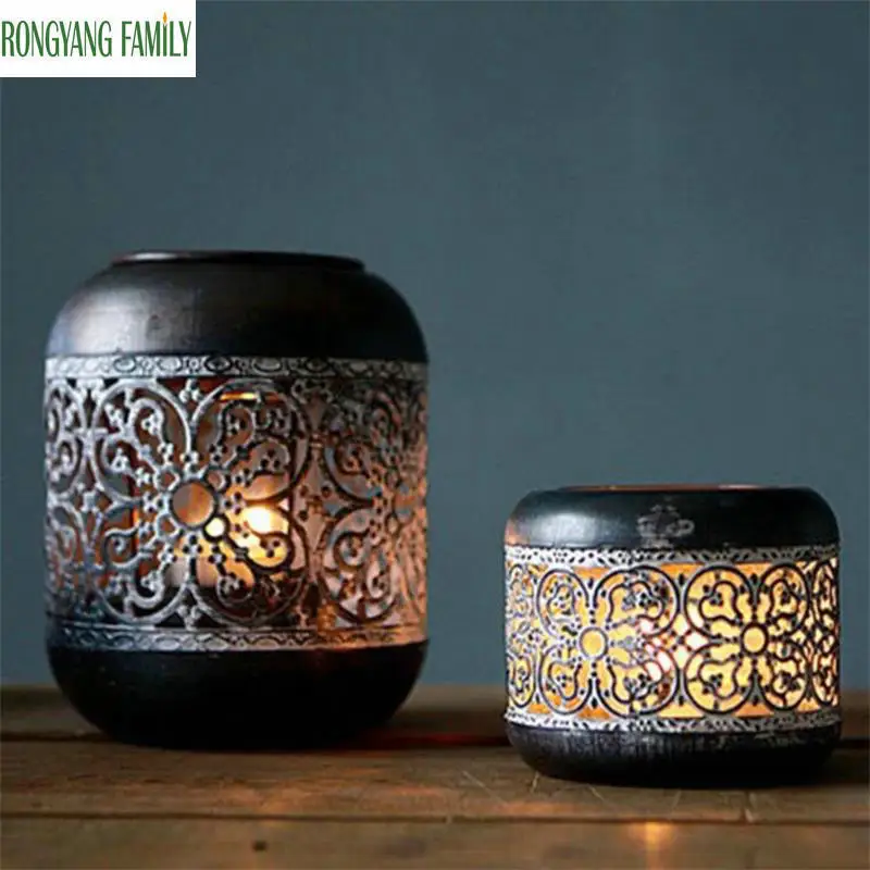 NEW Retro Moroccan glass Hollow Candle Holder Home Decoration Black European Candlestick Lantern