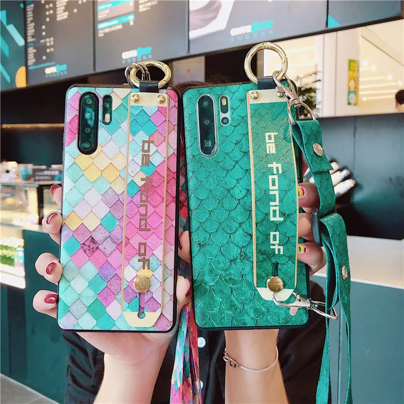 

Wrist Strap Soft TPU Phone Case for Huawei P30 Pro P20 Lite P Smart Plus 2019 Mate 20 X Cases Scale Ring Stand Holder Cover