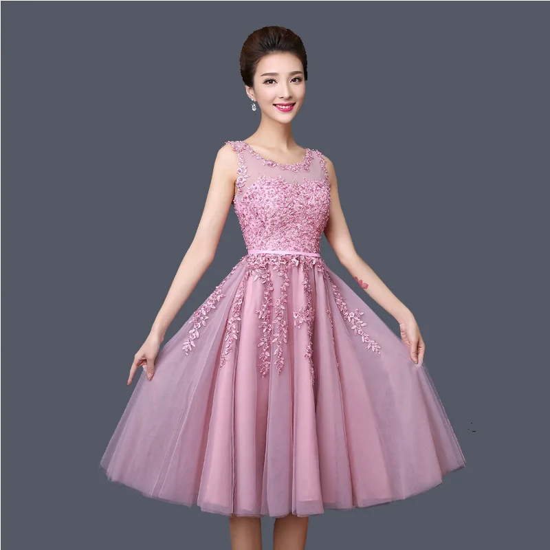 YiiYa/платье подружки невесты для девочек; большие размеры; Короткие вечерние платья розового и синего цвета; коллекция года; женское платье; vestido madrinha LX073 - Цвет: pink