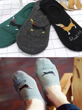 

1 Pair Men Dachshund Dog Pattern Cartoon Silicone Thin Casual Sock Slippers Animal Cheap Invisible Cotton Socks Summer