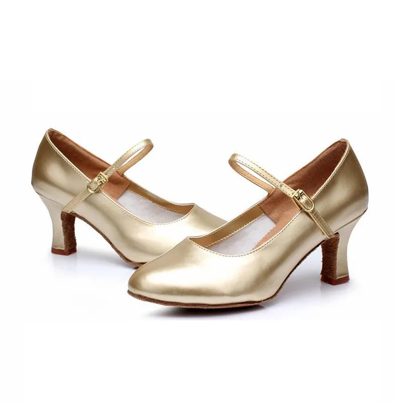 Профессиональный Для женщин для Бальных и латиноамериканских танцев ботинки кожаные красные обувь для танго дамы закрытым носком Сальса обувь женская обувь на высоком каблуке 5 см/7 см - Цвет: Gold 7 cm