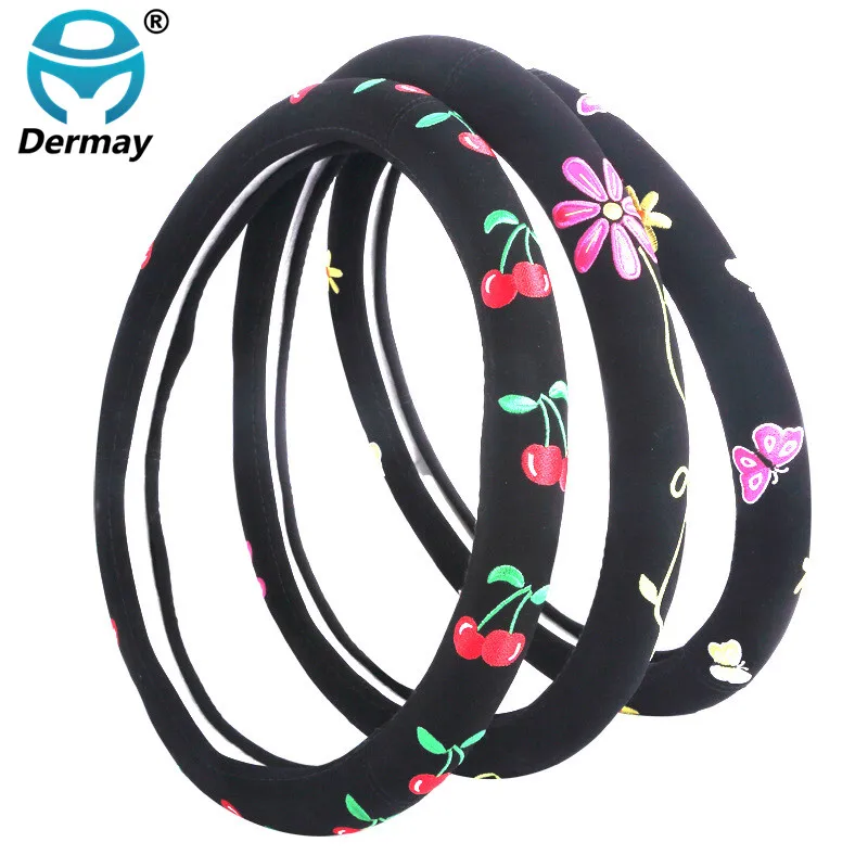 Cartoon Steering Wheel Cover Flower Embroidery Car Steering Wheel Covers Auto font b Interior b font