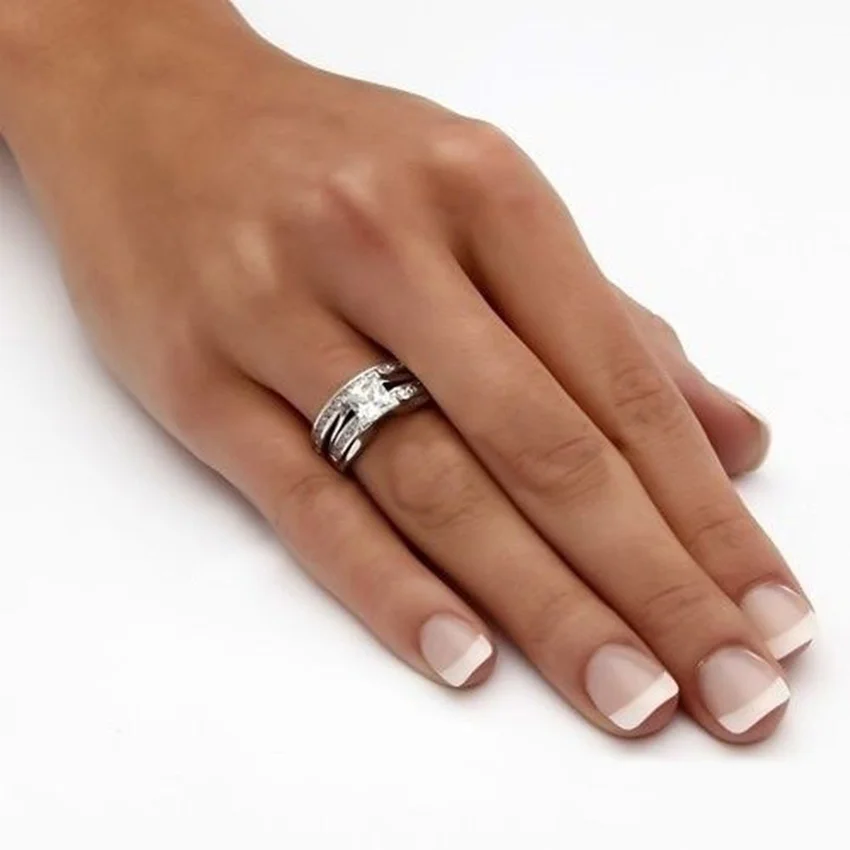 fashion womens 21 carat stainless steel princess cut aaa cz wedding engagement ring set size 5678910 in rings from jewelry accessories on - Stainless Steel Wedding Ring Sets fashion womens 21 carat stainless steel princess cut aaa cz wedding engagement ring set size 5678910 in rings from jewelry accessories on - Stainless Steel Wedding Ring Sets