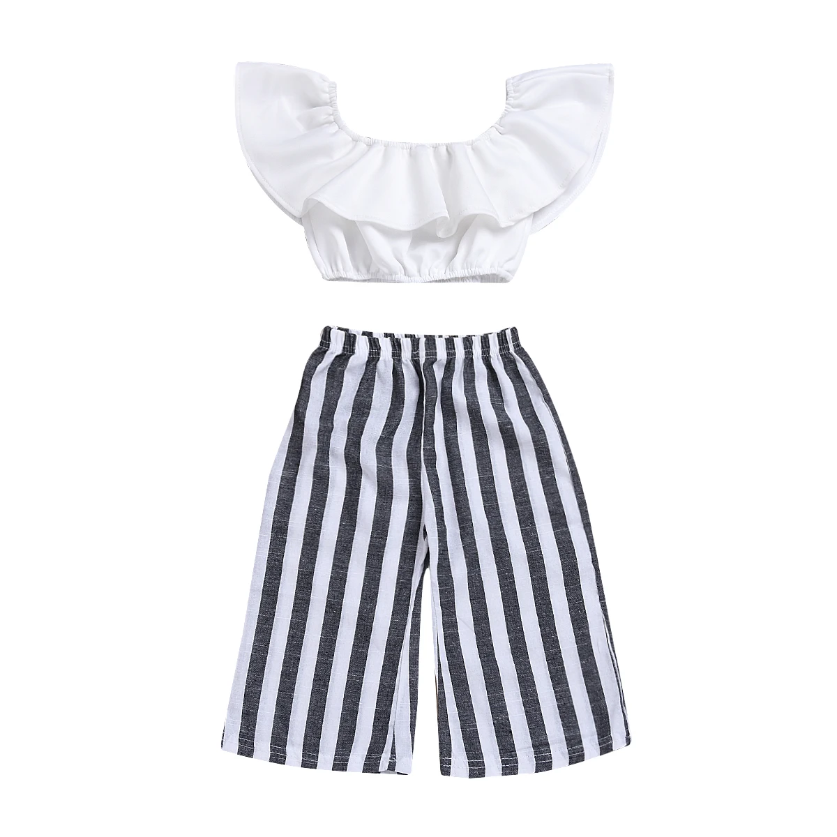 

Pudcoco Toddler Girls Summer Clothing Set Off Shoulder Tops Ruffle Blouse+Striped Long Pants 2PCS Boutique Kids Toddler Clothes