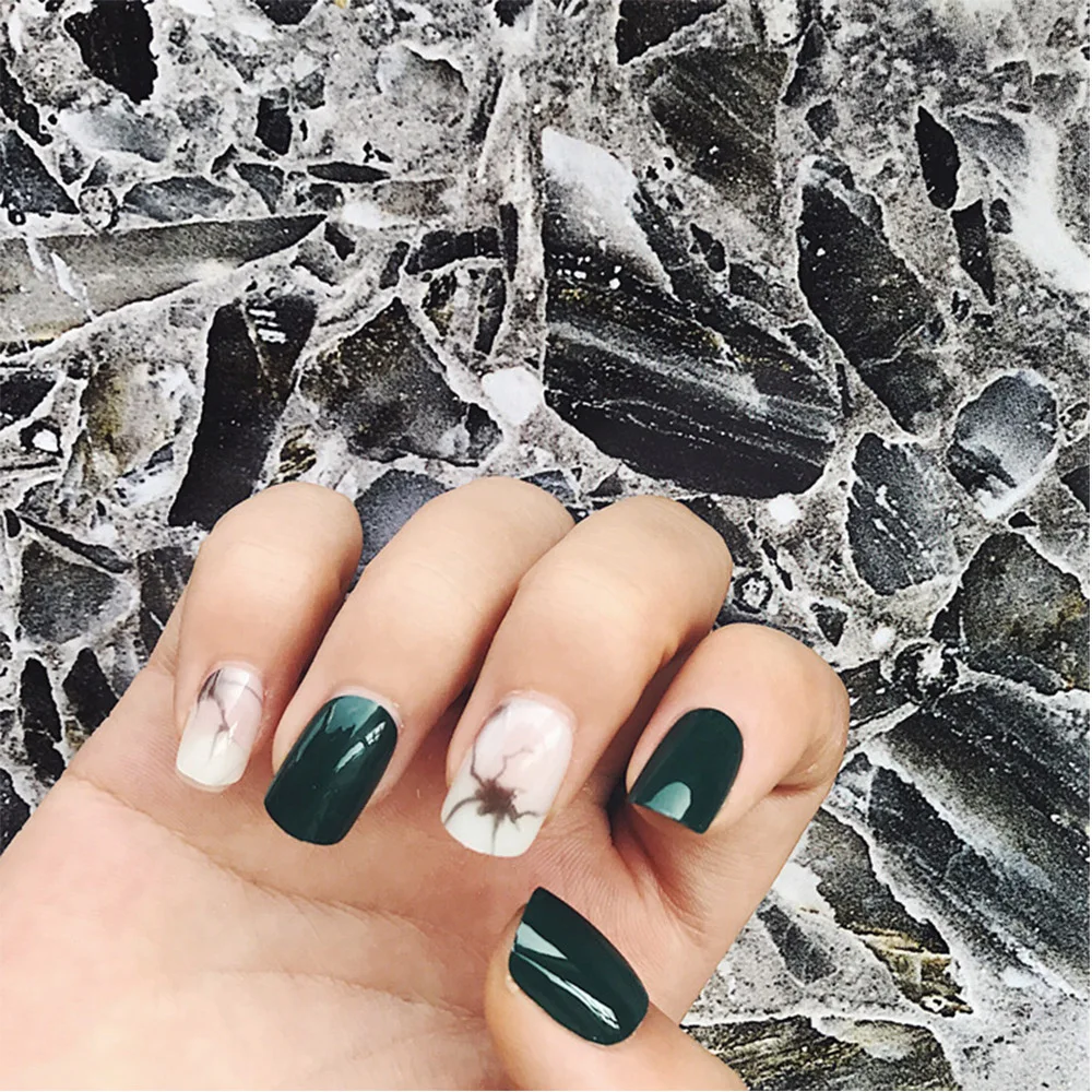 24pcs Set Pretty Girls Finger Nail Art Tips Short Design Rock Grain Green White Artificial Fake Nails Nep Nagels Nail Art Tips Nep Nagelsfake Nails Aliexpress
