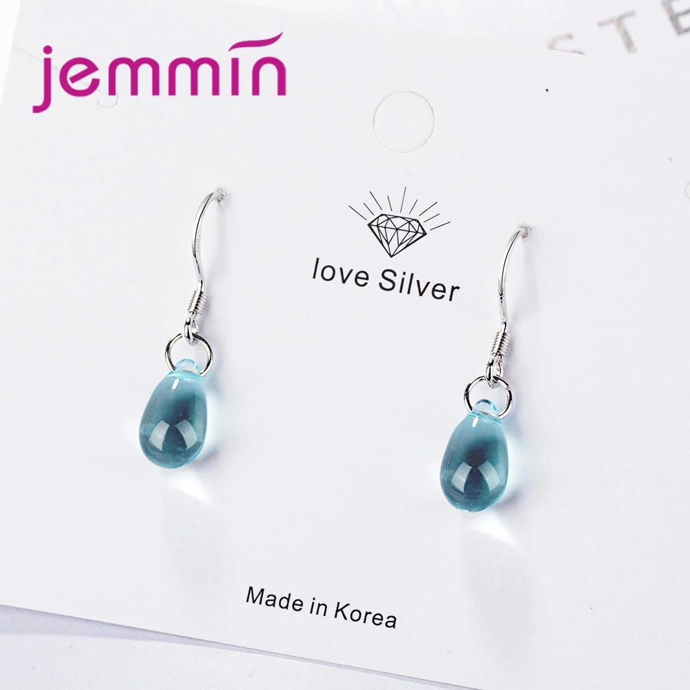 Jemmin корейский роскошные элегантные для женщин прозрачный синий камень серебро 925 рыба круглые женские серьги для украшения интимные
