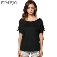 FINEJO Hot Selling Fashion Women Summer Lady T shirts Short Sleeve Solid Black Loose Cool Casual