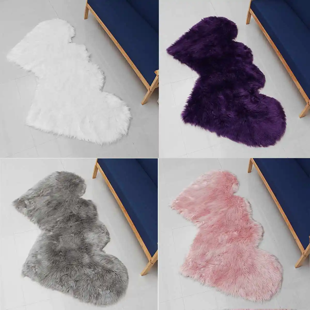 

Heart Linked to Heart Shape Large Carpet Mat for Home Bedroom Living Room Decor Super Shaggy Fur Mat Soft Faux Wool Rugs