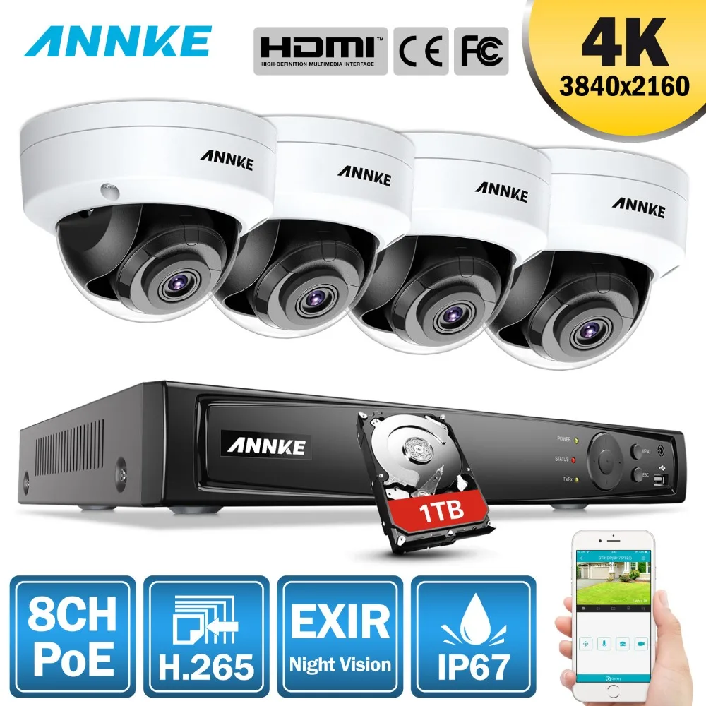 ANNKE 8CH H.265 4 K Ultra HD POE, сетевые видеонаблюдения NVR безопасности Системы 4 шт 8MP IP67 всепогодный металлическая камера системы видеонаблюдения