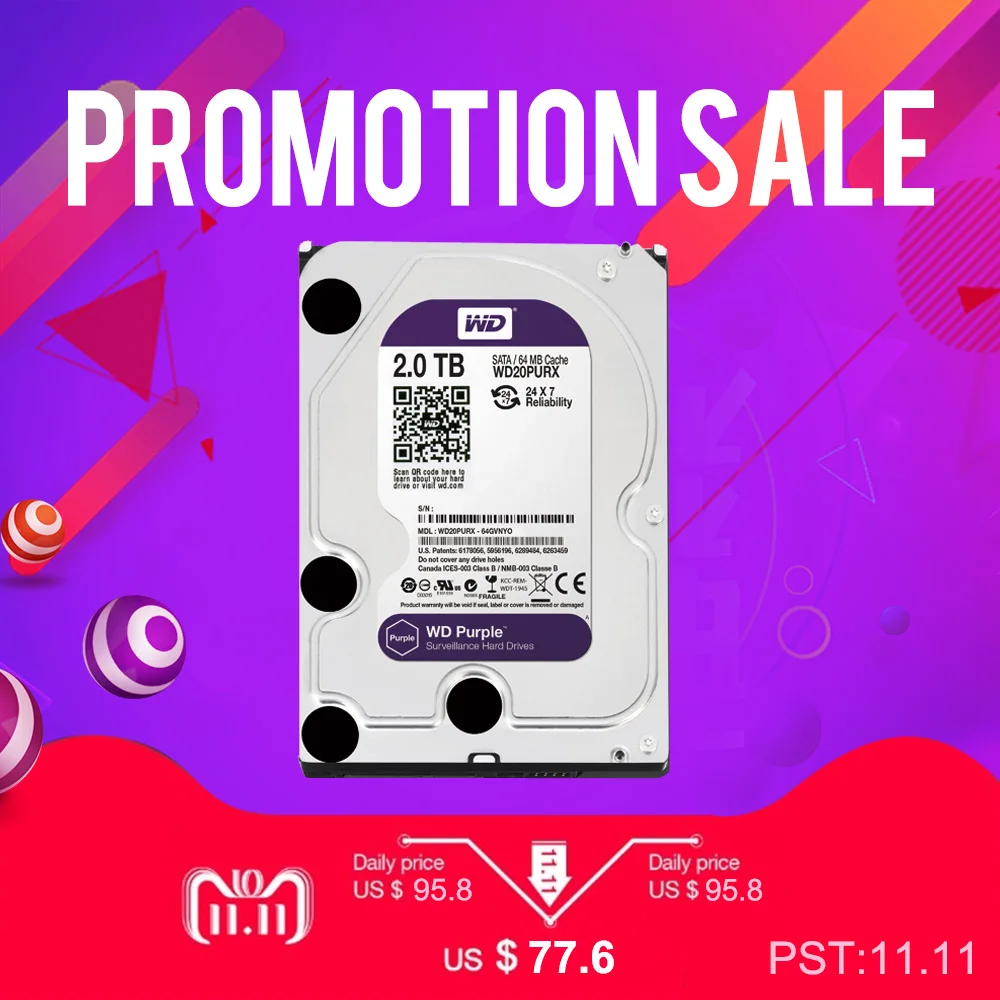 Western Digital 2TB WD Purple 2TB Surveillance HDD 64MB SATA 6 Gb/s1 3.5 Western Digital 2TB WD Purple 2TB Surveillance HDD 64MB SATA 6 Gb/s1 3.5