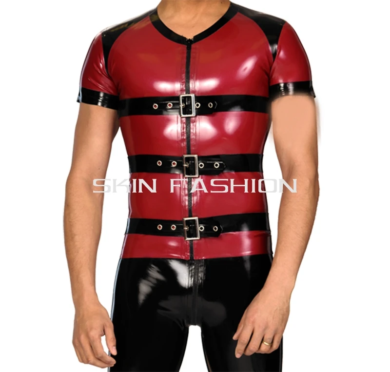 

Free shipping !! Man front zipper tops new style latex tees