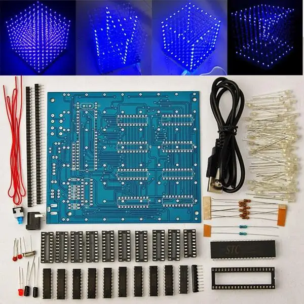 

Free Shipping Factory Price Promotion!!! 8x8x8 LED Cube 3D Light Square Blue LED Electronic DIY Kit Tempered ability