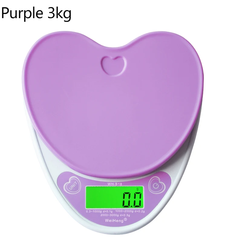 3kg/5kg 0.1/1g LCD Digital Scale Three-precision Kitchen Scales Backlight Pocket Weighing Scale Balance for Kitchen Bake Cooking - Цвет: purple 3kg-0.1g