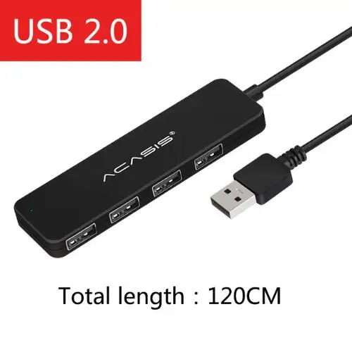 Acasis USB 2,0 концентратор usb-концентратор с несколькими портами 2,0 4 порта для ПК Компьютерные аксессуары usb-разветвитель с адаптером питания USB порты#30 - Цвет: usb2.0 120cm