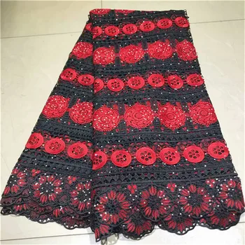 

High quality African French net lace fabric black&red color for wedding dress 2019 Guipure cord lace for nice material