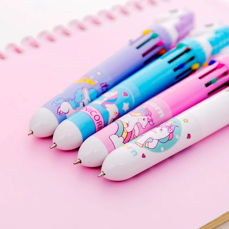 10 в 1 Единорог шариковая ручка креативный студенческий ручка multi-function цветная ручка масло ручка канцелярская 10 цветов
