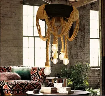 

Industrial hemp rope creative personality retro nostalgia tire pendant lamp