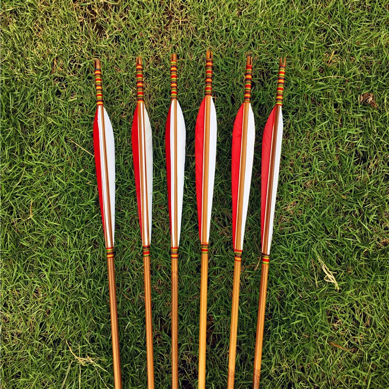 CDRIC 6 шт. традиционный ручной красный и белый перо water drop бамбуковые стрелы для стрельба из лука охота