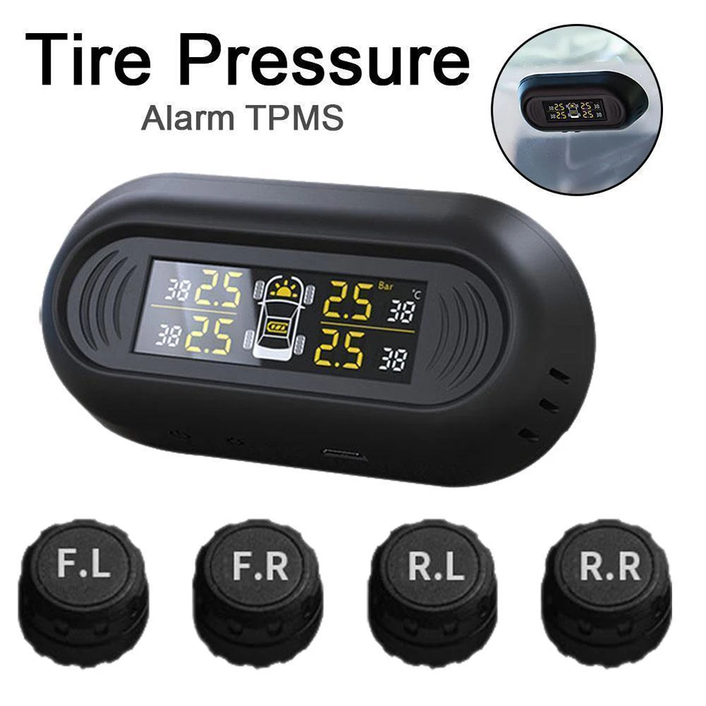 Solar Power Car Smart TPMS Tyre Tire Pressure LCD Monitor System Wireless + 4 Sensors Auto Security Alarm Systems Tyre Pressure