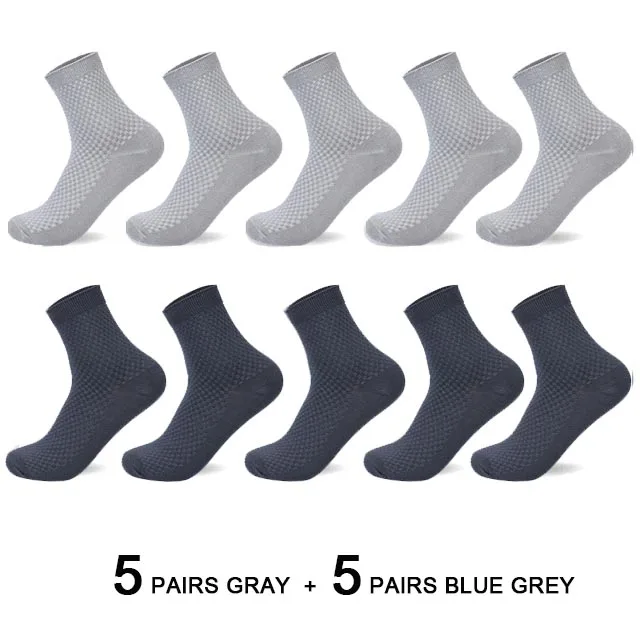 10 пар/лот, мужские носки из бамбукового волокна, мужские компрессионные длинные носки Harajuku, деловые повседневные мужские носки, носки для подарка, большие Size43-46 - Цвет: 5 gray 5 blue gray