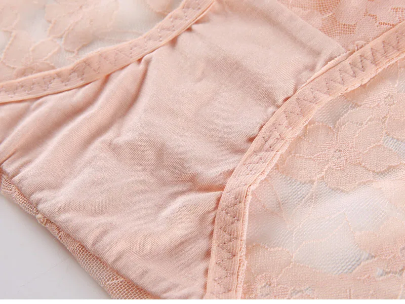 Queenral Transparent Panties For Women Cotton Mid Waist Briefs Underwear Sexy Panties Hollow Out Underpants Imitation Lingerie  888
