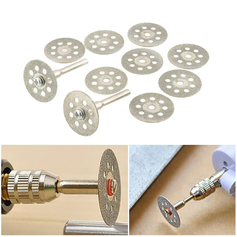 

10PCS 22mm Diamond Cutting Disc For Dremel Rotary Tools DIY Accessories With Rod Mandrel