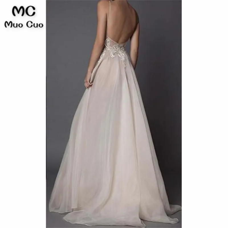 Elegant Organza Spaghetti Straps Neckline A-line Wedding Dresses With Appliques 44