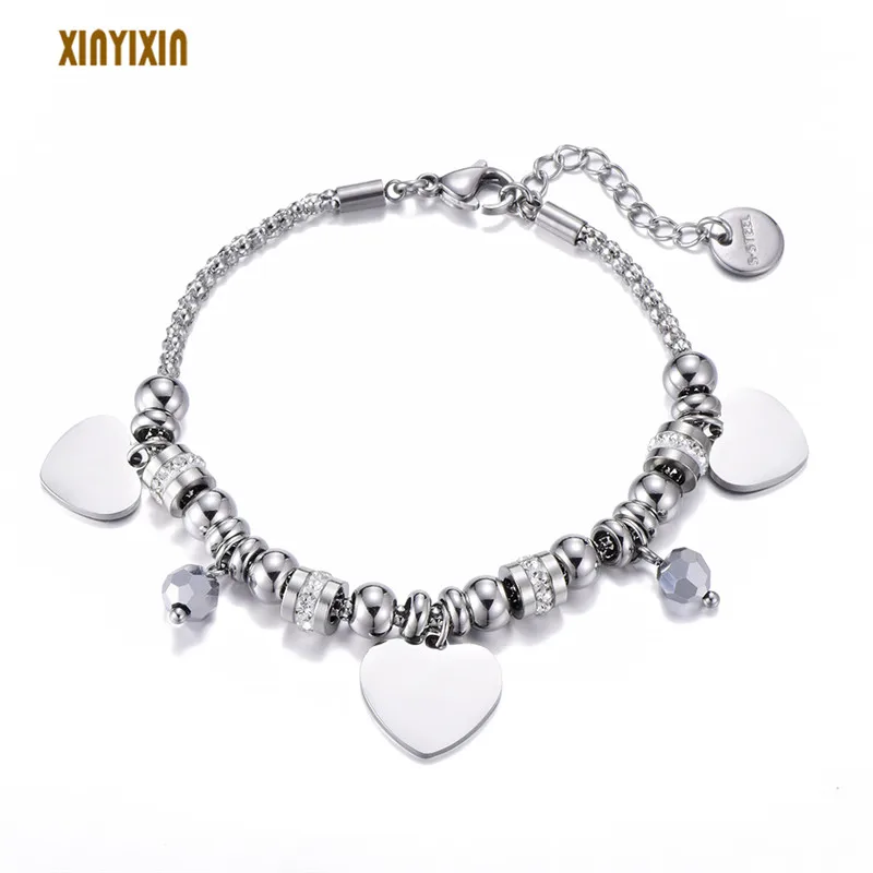 

Silver Stainless Steel Heart Bracelet for Women Geometric Crystal Sliding Bead Popcorn Chain Bracelet Fashion Jewelry Party Gift
