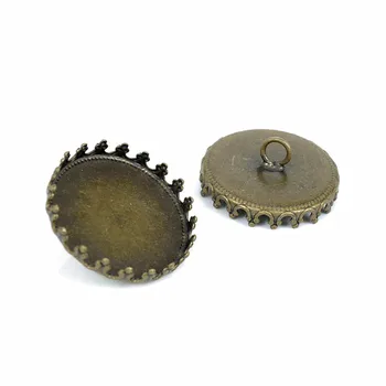 

Blank Round Crown Bezel with Loop Back Buttons Connectors Bases Caps Settings DIY Findings Antique Bronze tone Plated Brass