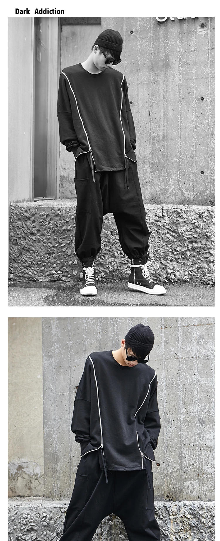 Мужской уличная панк готический широкие брюки треники для мужчин Японии стиль Черный Свободные Повседневное Гаремные с низкой проймой
