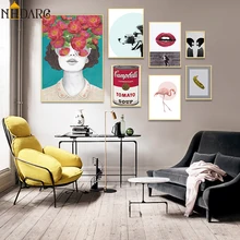 Скандинавские плакаты и принты цветок девушка портрет Мода стены искусства холст картины для гостиной скандинавский домашний декор