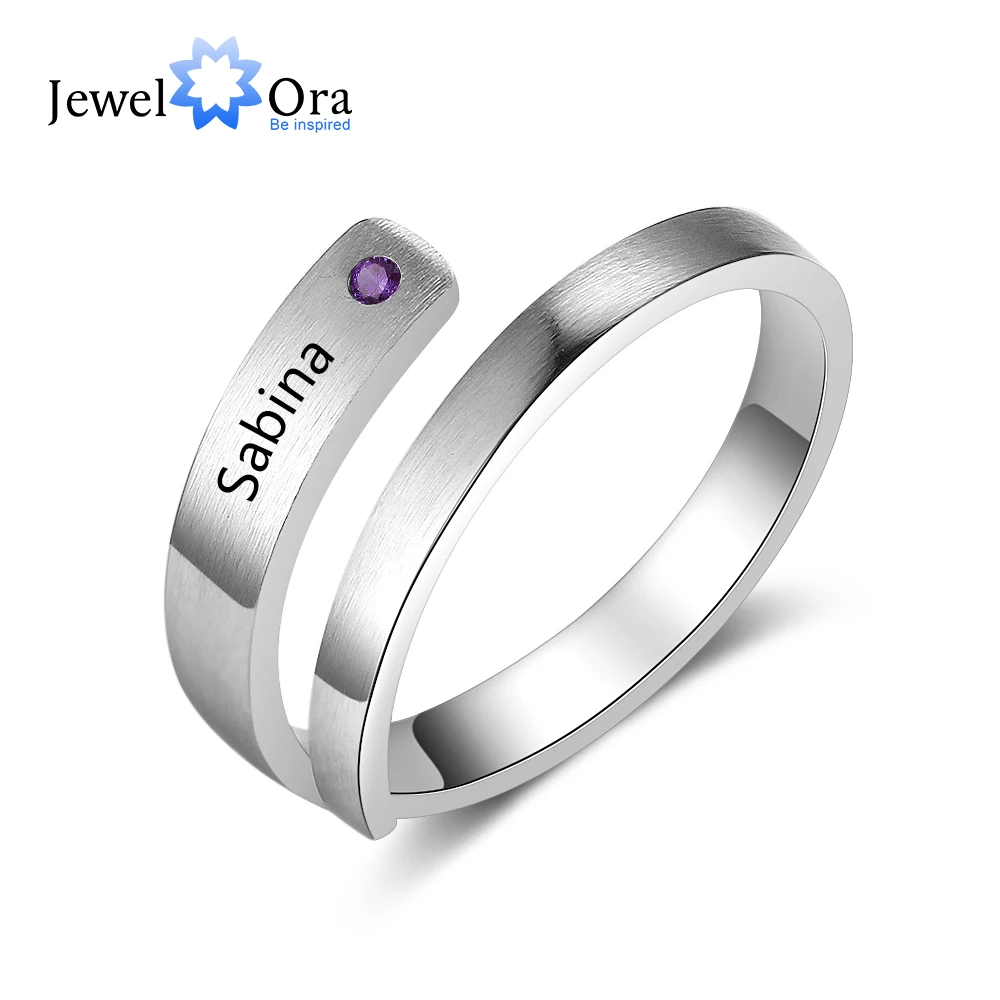 

Personalized 3 Colors Engraved Name Rings for Women Customized Birthstone Adjustable Wrap Ring Gift Jewelry (JewelOra RI103802)
