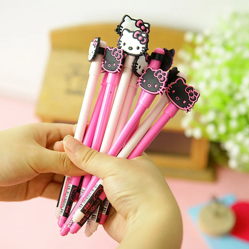 0.38mm Cute Cartoon Hello Kitty Pink Cat Girl Black Gel Ink Pen Kawaii