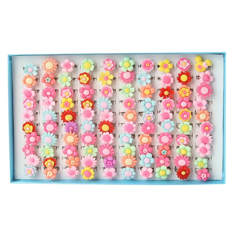 New Arrival Cute Resin Colorful Animal and Flower Kids Rings for Girls Children's Day Gift Finger Jewelry 100pcs