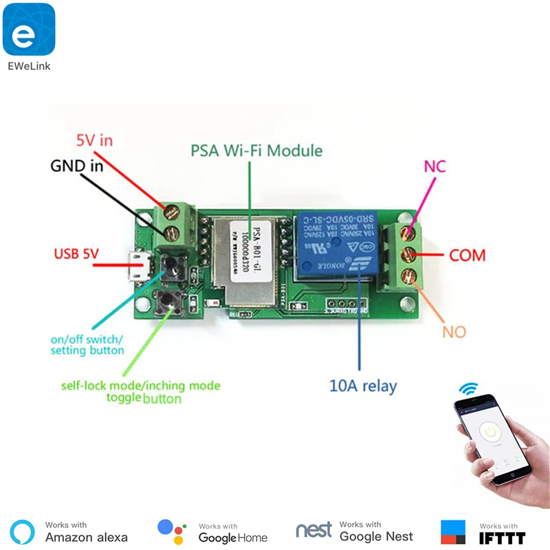 Ewelink безопасное напряжение WiFi беспроводной переключатель модуль синхронизации поддержка вторичного развития 5-24 В для IOS Android DIY умный дом Alexa