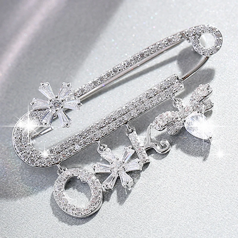 

Blingbling Rhinestone Brooches Safety Pins Jewelry Sparkly Fun Gift Silver Dangling Bow Crystal Flower " OK" Saying Word Brooch