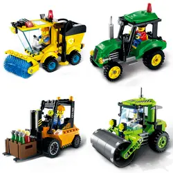 Город Строительство дорожный каток вилочный погрузчик трактор уборочная машина грузовик строительные блоки детские игрушки совместимы