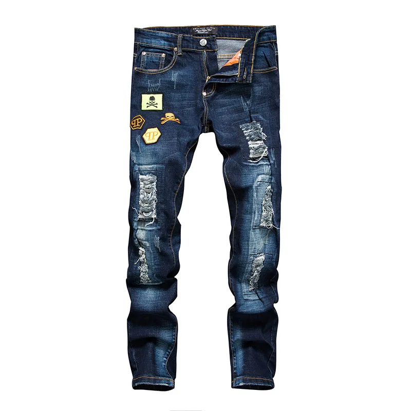 Jeans Personality Badge Patchwork Jeans Men Ripped Jeans