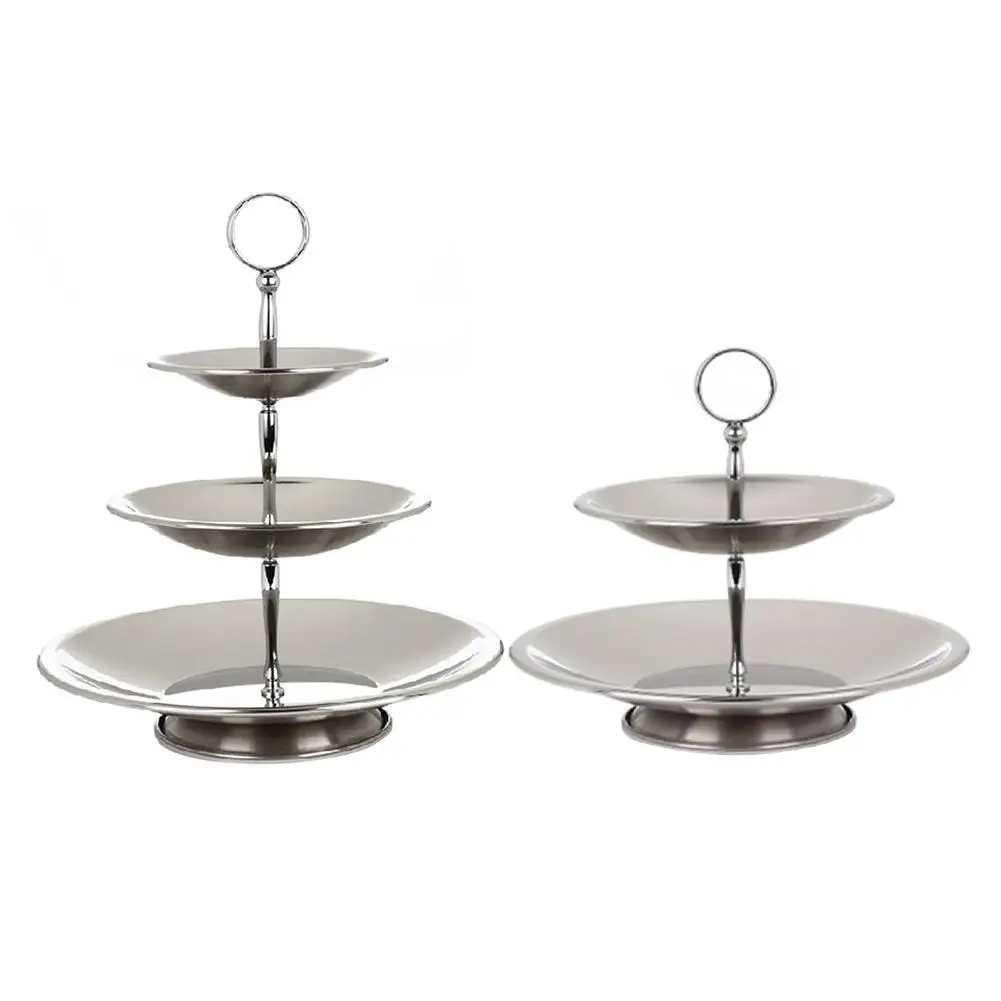 

Fruit Bowl 2/3 Tier Rack Stainless Steel Fruit Stand Holder for Household The Handle Features Ring-shaped Design Easy to Extract