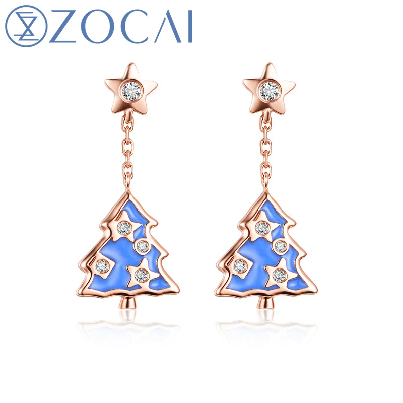 

ZOCAI Design Earrings The Christmas Wishing Tree Real 18K Rose Gold 0.06 CT Diamond Drop Earrings JBE90150T